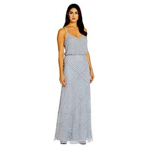 Art deco beaded blouson gown in bridal light blue silver, new without tag.Size4